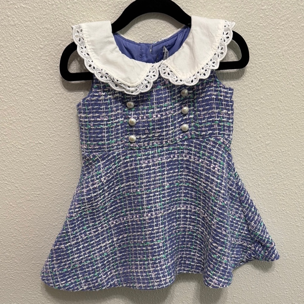Janie and Jack Blue Tweed Dress with White Collar